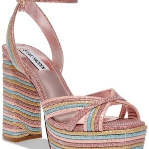 Steve Madden LAUREL ANKLE STRAP PLATFORM DRESS SANDALS IN RAINBOW GLITTER